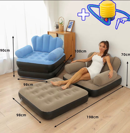 Fauteuil Gonflable Convertible 2-en-1 avec Pompe Offerte